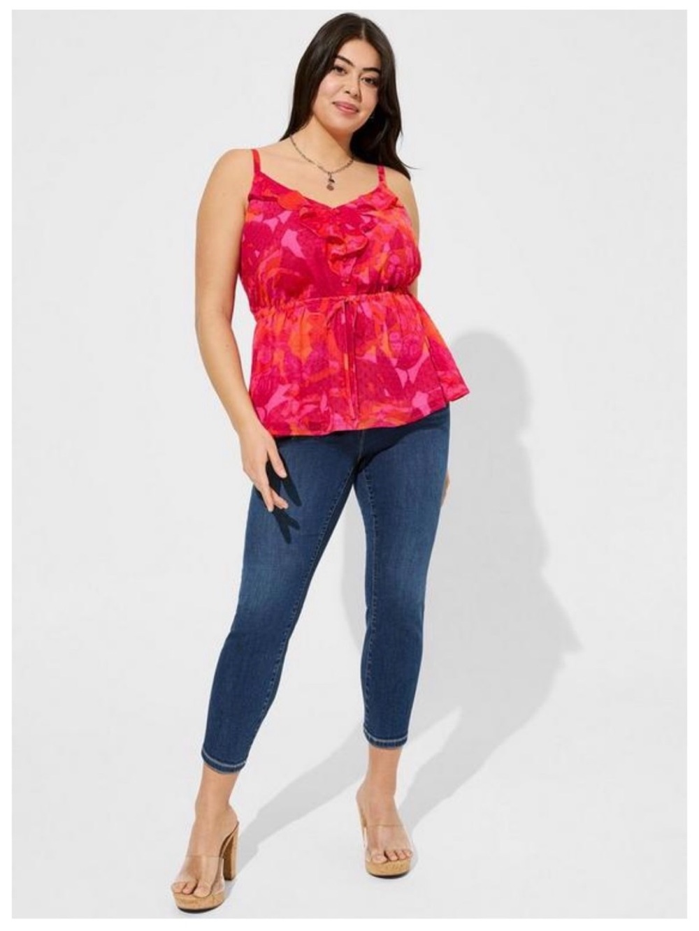 Torrid. Size 2X. Bright Pink & Orange Ruffle Cami Tunic